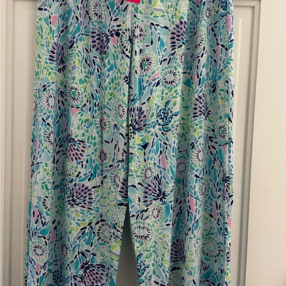 Lilly Pulitzer Mint and Navy Floral Wide Leg Pants - Picture 4 of 7